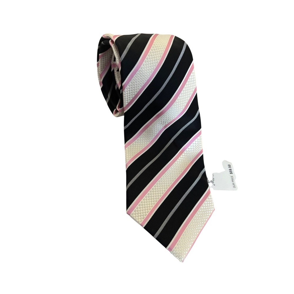 Donald‎ J Trump Signature Collection Mens Striped Silk Tie Black Pink White